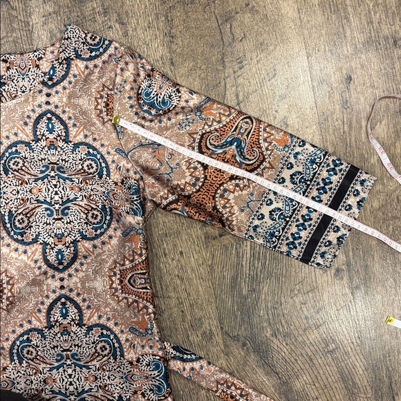 Elegant Paisley Print Dress - Brown and Blue - Picture 8 of 10